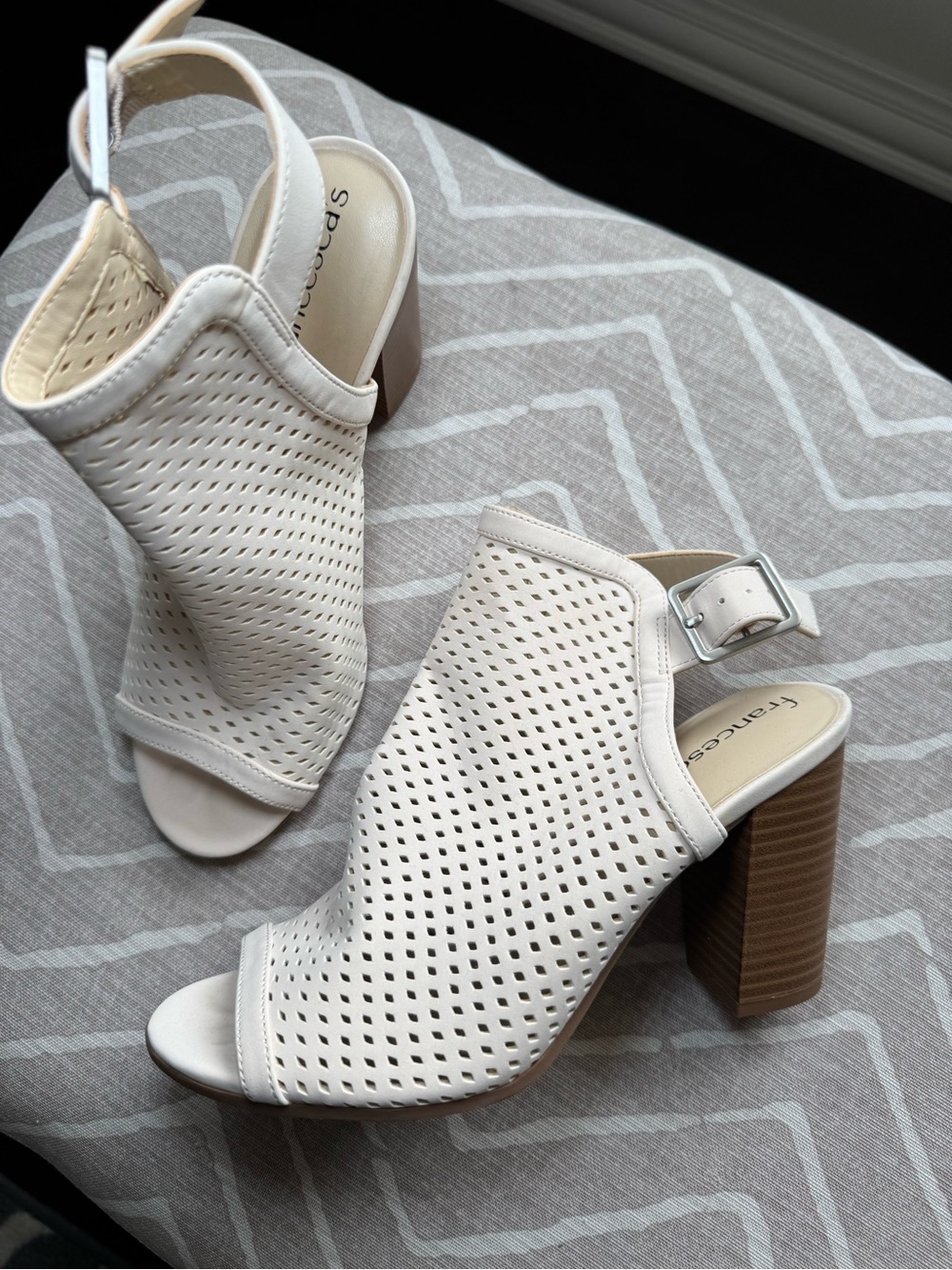 Francesca's Collections Cream Perforated Peep-Toe Block Heel Slingbacks